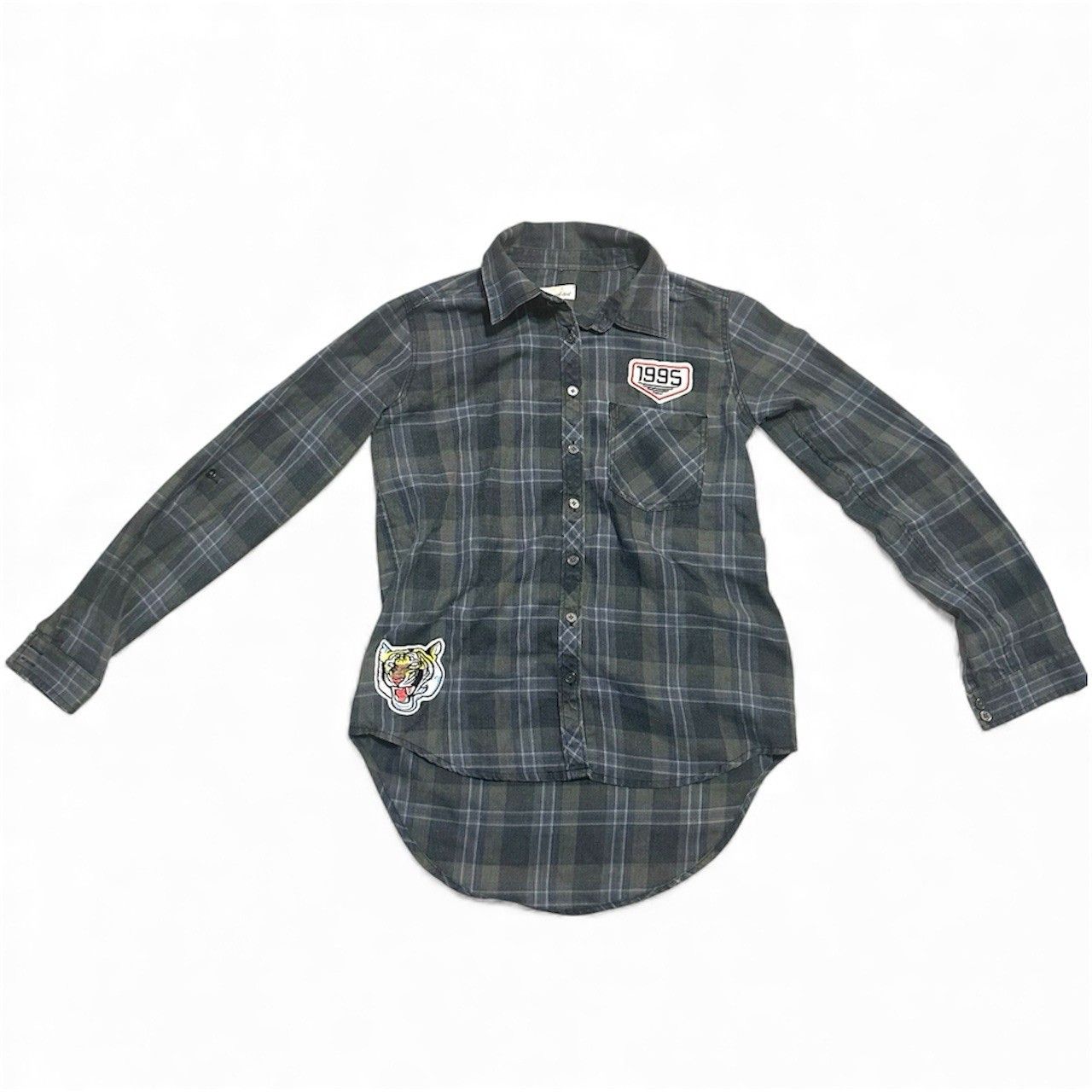 Women's Plaid Button-Down Shirt Size Xs Green And Blue Cabincore Fall Winter Top